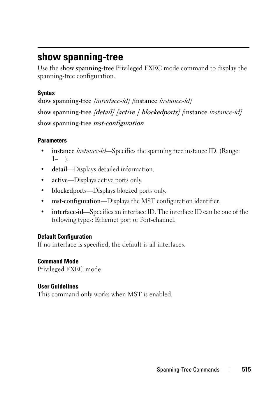 Show spanning-tree | Dell PowerEdge VRTX User Manual | Page 515 / 832