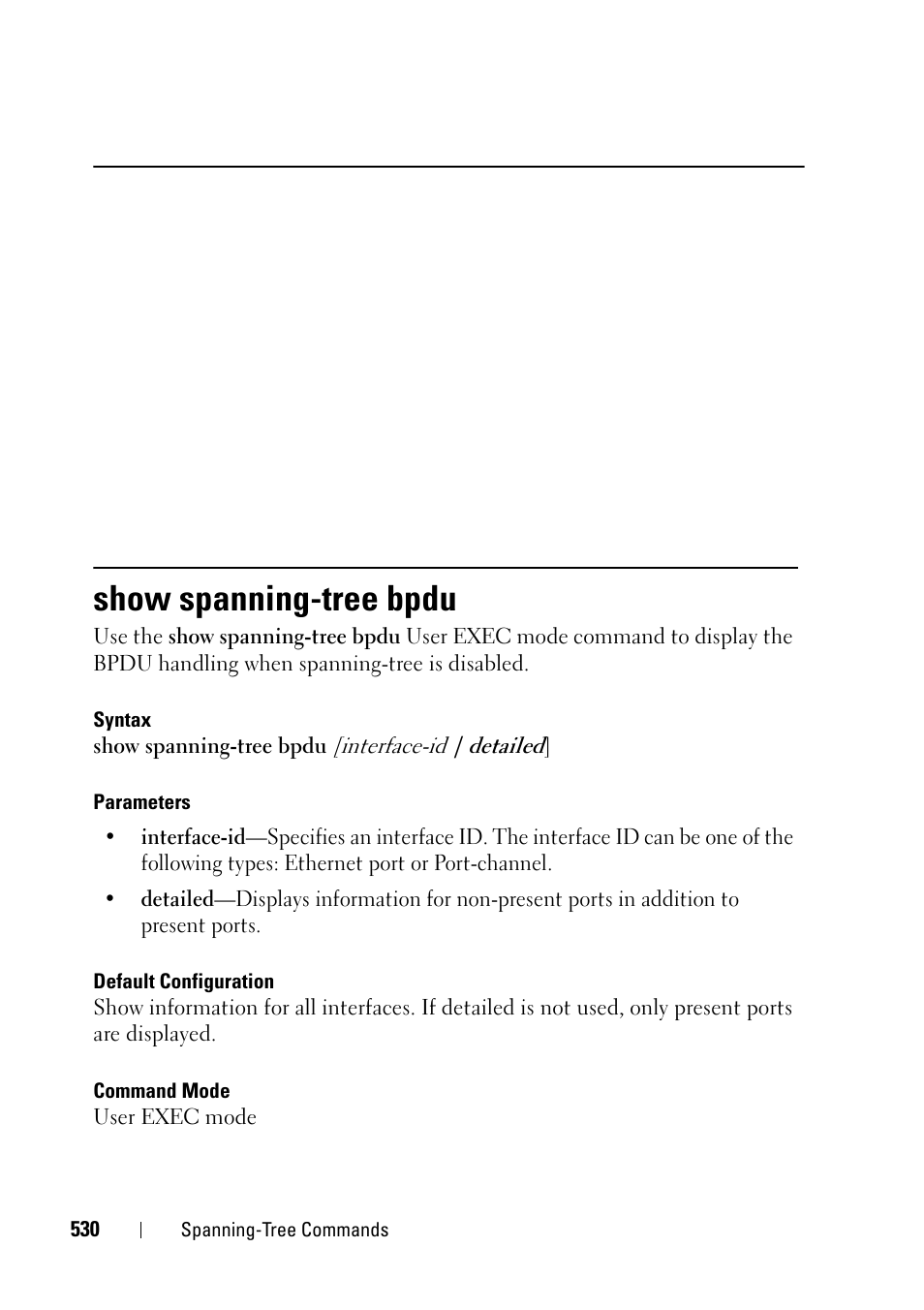 Show spanning-tree bpdu | Dell PowerEdge VRTX User Manual | Page 530 / 832