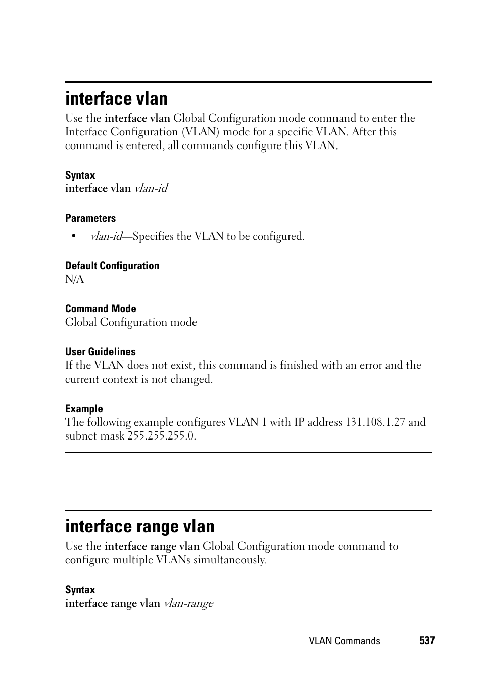 Interface vlan, Interface range vlan | Dell PowerEdge VRTX User Manual | Page 537 / 832