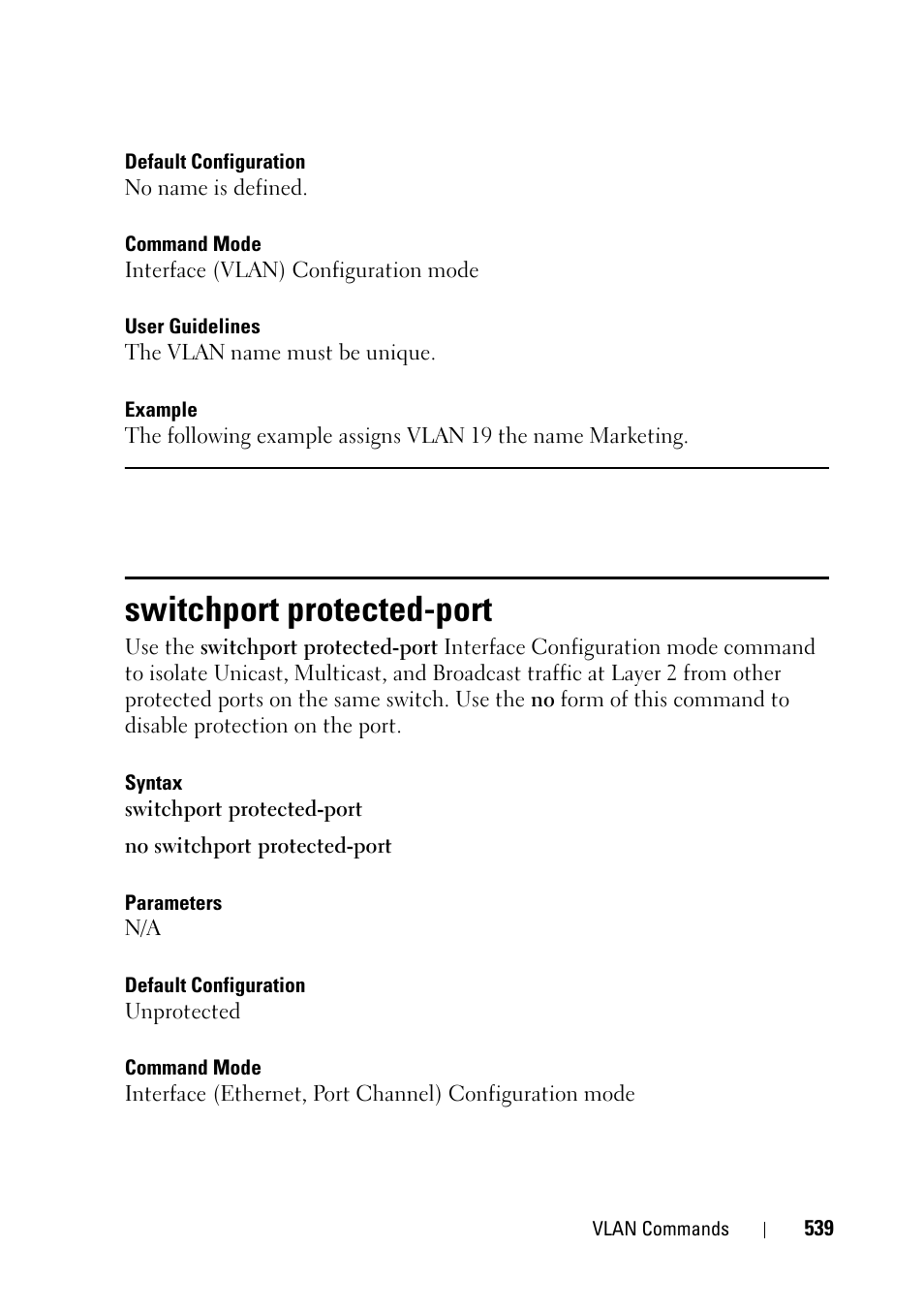 Switchport protected-port | Dell PowerEdge VRTX User Manual | Page 539 / 832