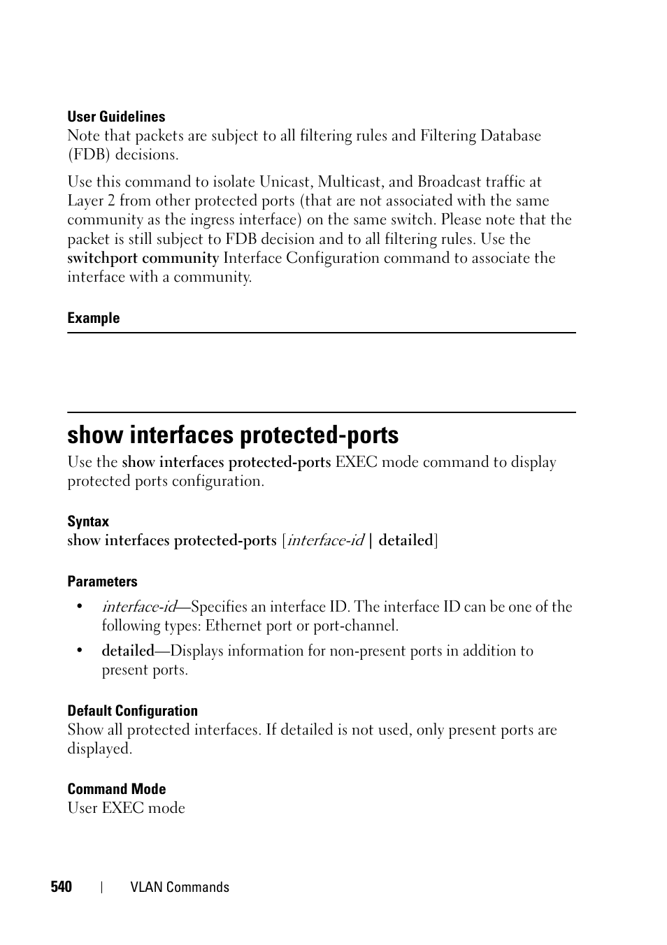 Show interfaces protected-ports | Dell PowerEdge VRTX User Manual | Page 540 / 832