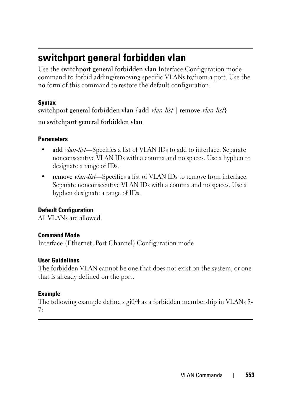 Switchport general forbidden vlan | Dell PowerEdge VRTX User Manual | Page 553 / 832
