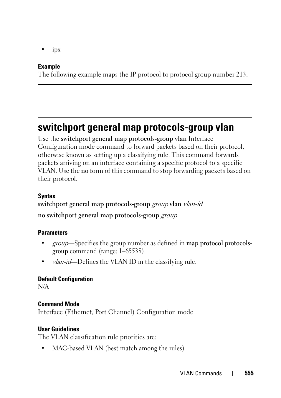 Switchport general map protocols-group vlan, Switchport general map protocols, Group vlan | Dell PowerEdge VRTX User Manual | Page 555 / 832