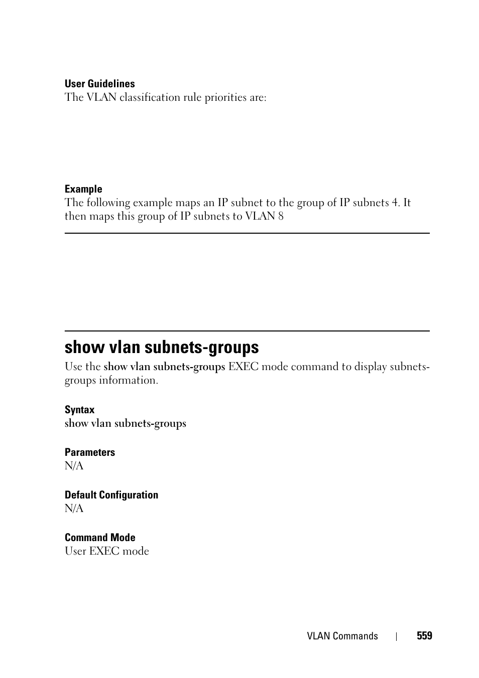 Show vlan subnets-groups | Dell PowerEdge VRTX User Manual | Page 559 / 832