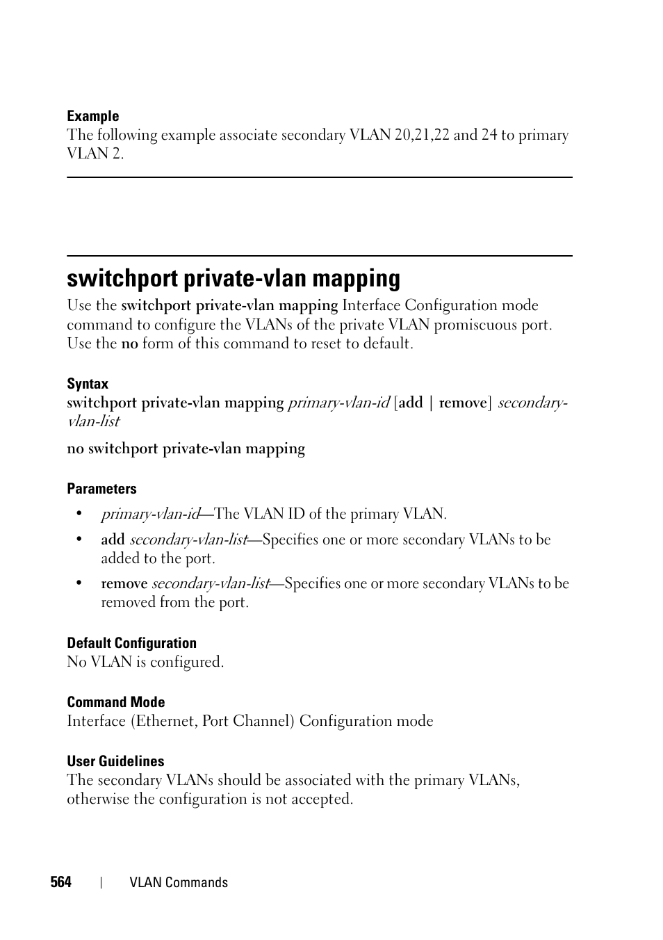 Switchport private-vlan mapping | Dell PowerEdge VRTX User Manual | Page 564 / 832