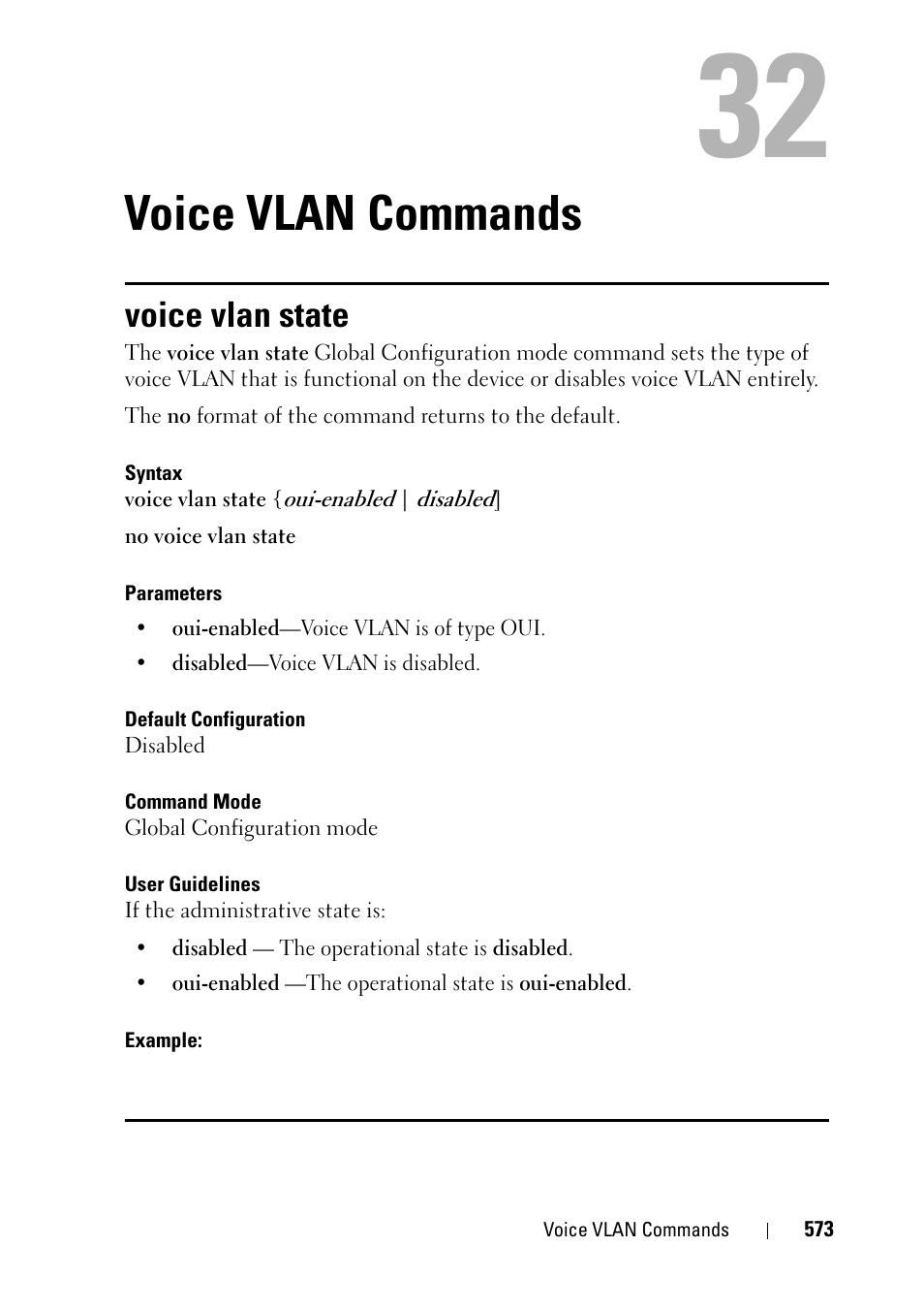 Voice vlan commands, Voice vlan state, 30 voice vlan commands | Dell PowerEdge VRTX User Manual | Page 573 / 832