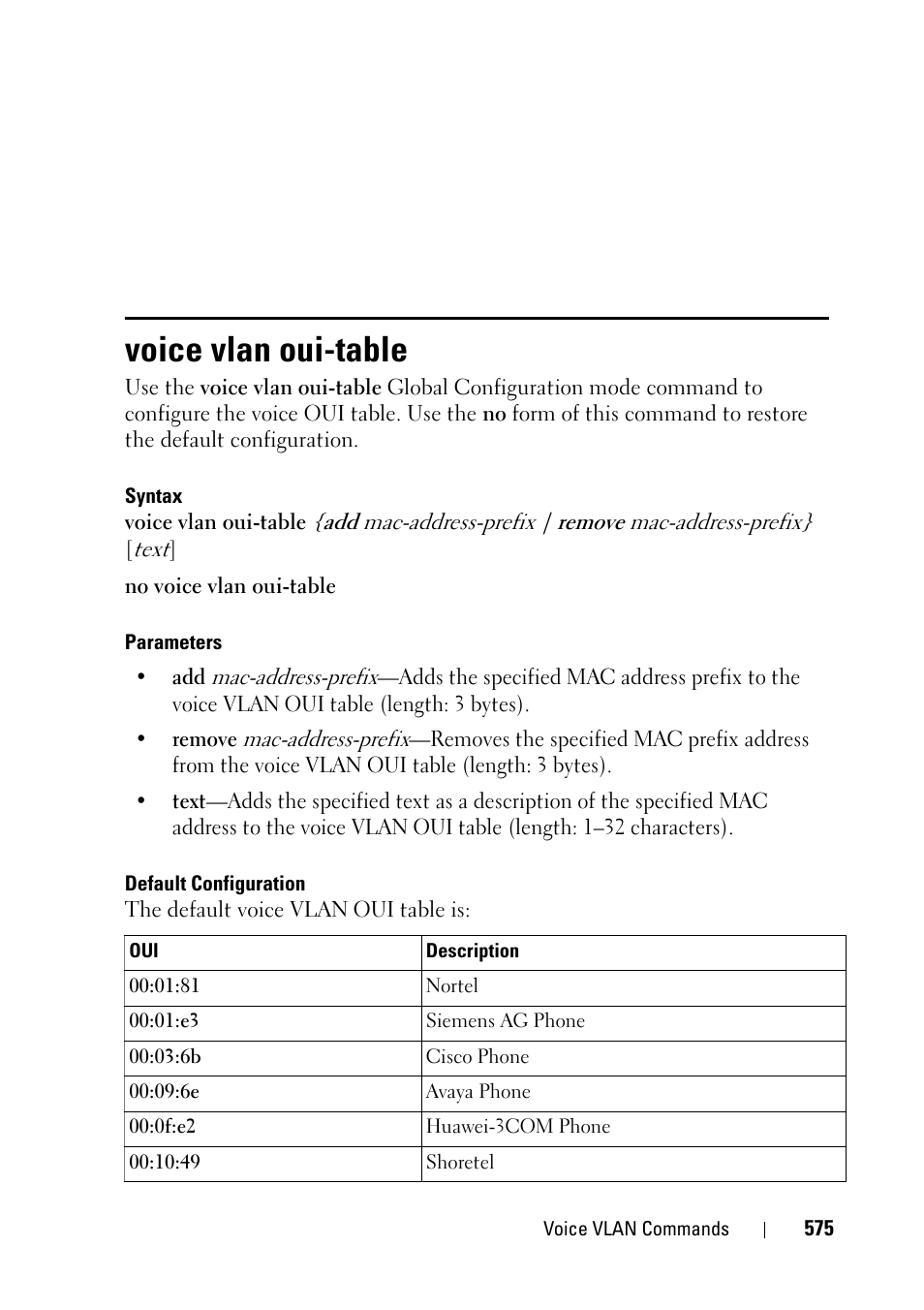 Voice vlan oui-table | Dell PowerEdge VRTX User Manual | Page 575 / 832