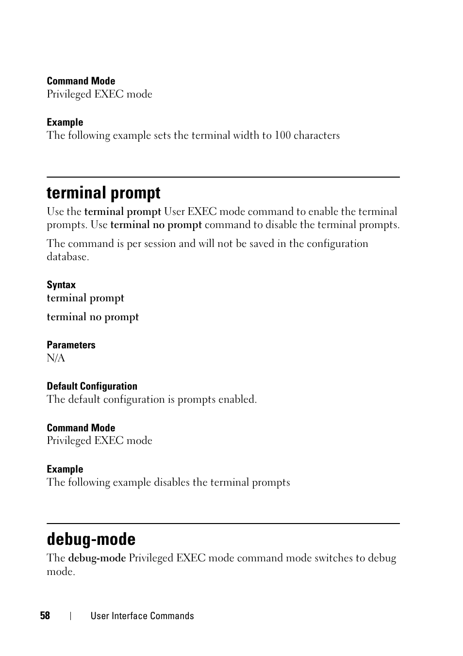 Terminal prompt, Debug-mode | Dell PowerEdge VRTX User Manual | Page 58 / 832