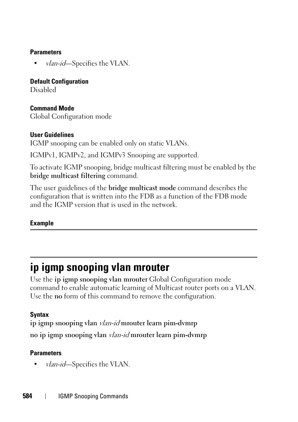 Ip igmp snooping vlan mrouter | Dell PowerEdge VRTX User Manual | Page 584 / 832