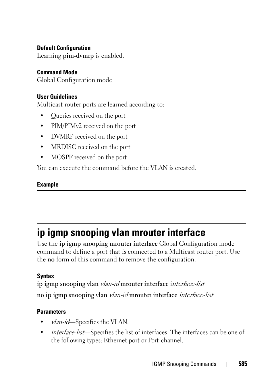 Ip igmp snooping vlan mrouter interface | Dell PowerEdge VRTX User Manual | Page 585 / 832