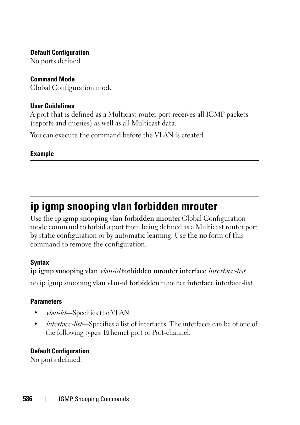 Ip igmp snooping vlan forbidden mrouter | Dell PowerEdge VRTX User Manual | Page 586 / 832