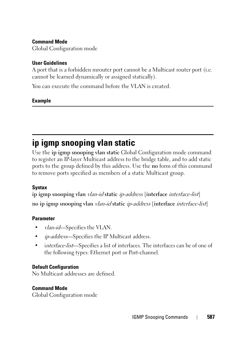 Ip igmp snooping vlan static | Dell PowerEdge VRTX User Manual | Page 587 / 832