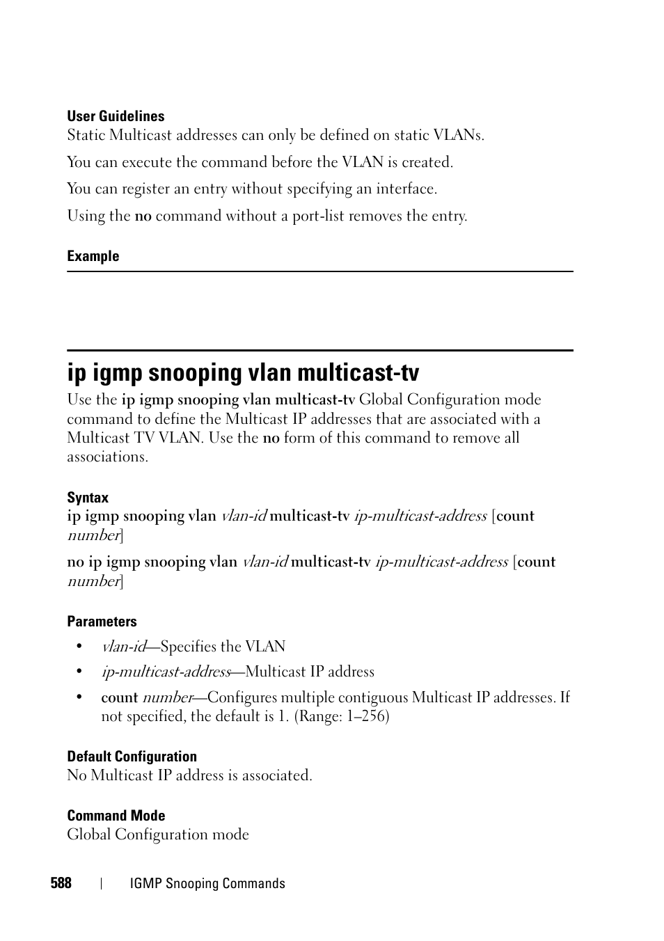 Ip igmp snooping vlan multicast-tv | Dell PowerEdge VRTX User Manual | Page 588 / 832