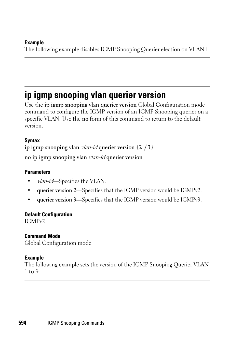 Ip igmp snooping vlan querier version | Dell PowerEdge VRTX User Manual | Page 594 / 832