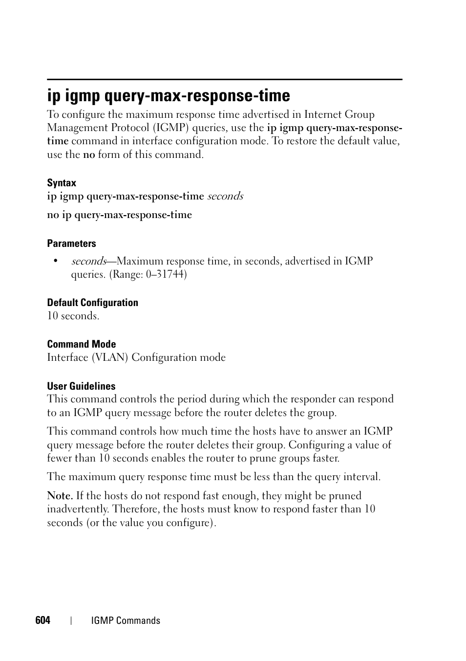 Ip igmp query-max-response-time, Ip igmp, Query-max-response-time | Dell PowerEdge VRTX User Manual | Page 604 / 832