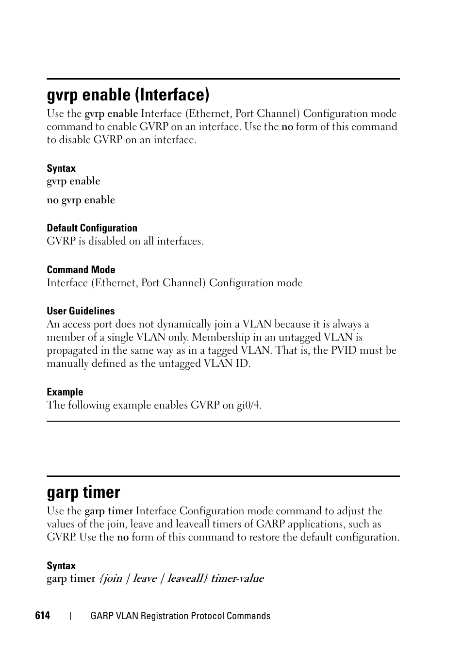 Gvrp enable (interface), Garp timer | Dell PowerEdge VRTX User Manual | Page 614 / 832