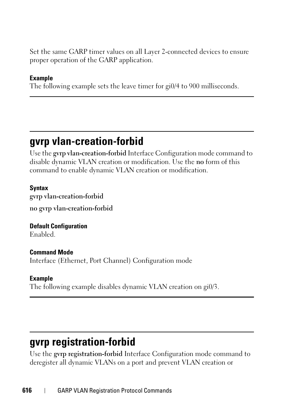 Gvrp vlan-creation-forbid, Gvrp registration-forbid | Dell PowerEdge VRTX User Manual | Page 616 / 832
