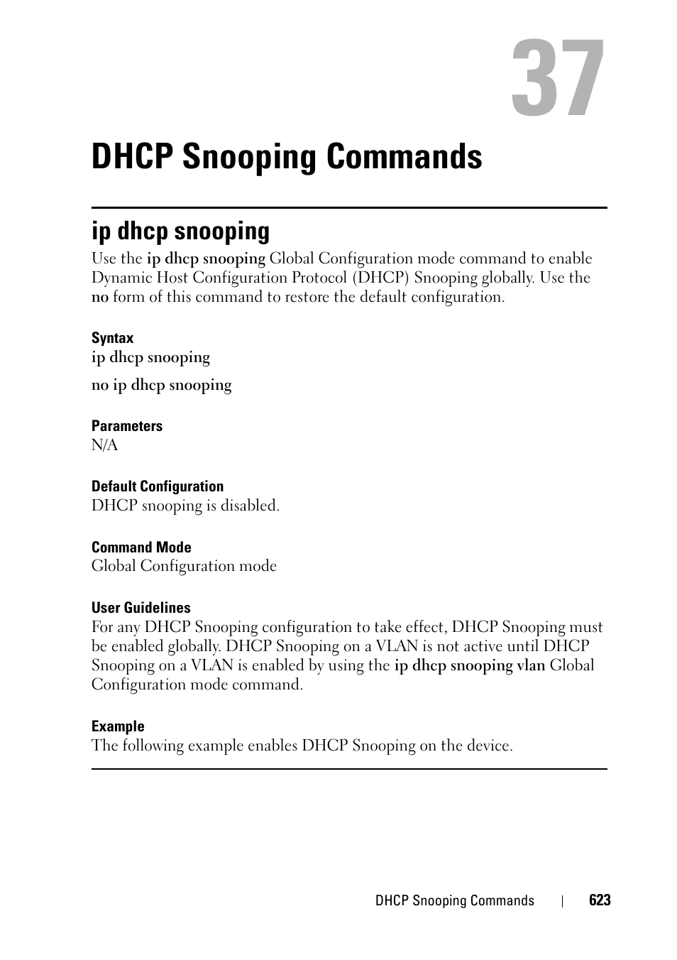 Dhcp snooping commands, Ip dhcp snooping, 35 dhcp snooping commands | Dell PowerEdge VRTX User Manual | Page 623 / 832