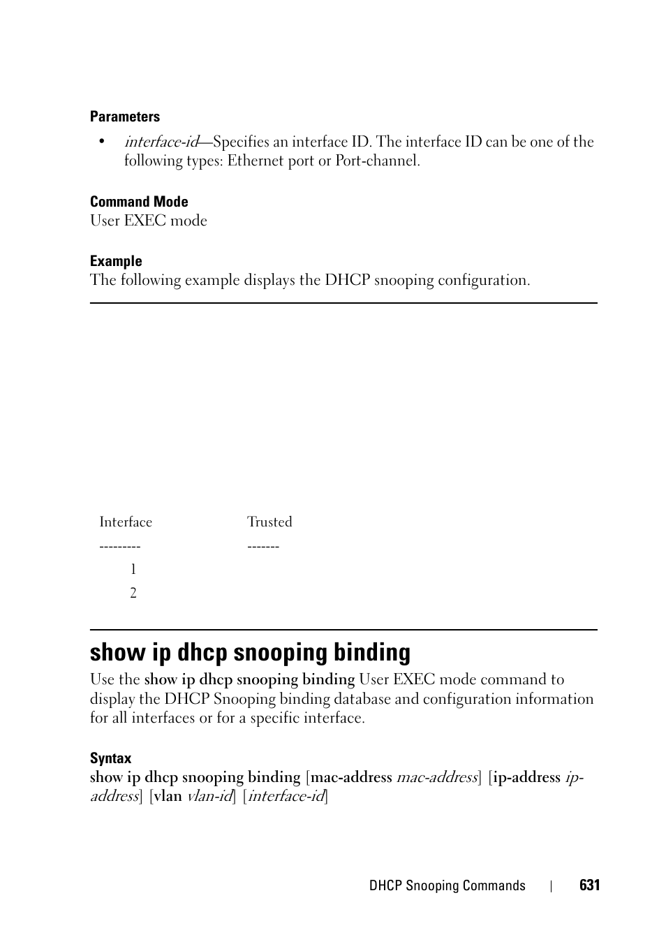 Show ip dhcp snooping binding | Dell PowerEdge VRTX User Manual | Page 631 / 832