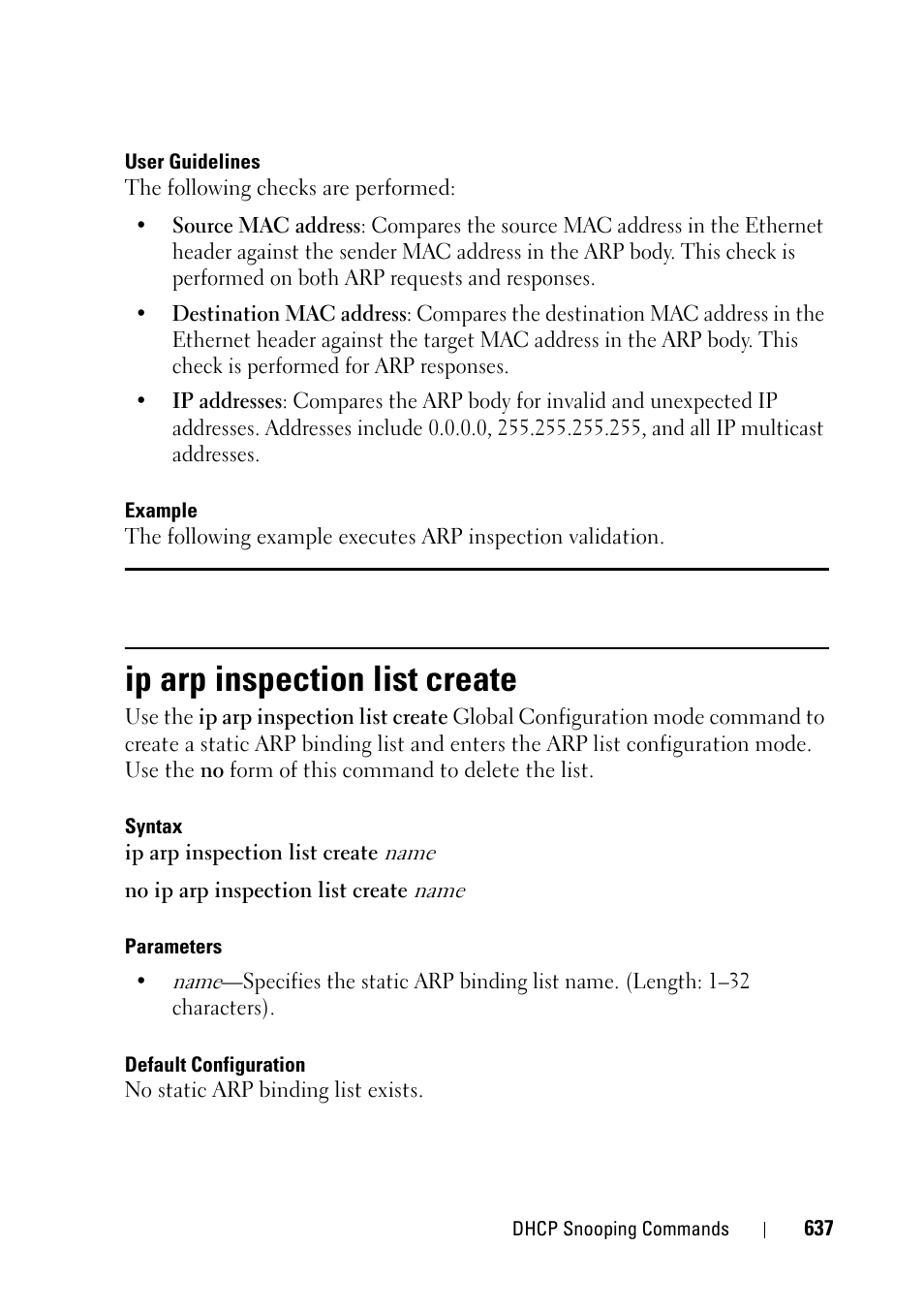 Ip arp inspection list create | Dell PowerEdge VRTX User Manual | Page 637 / 832