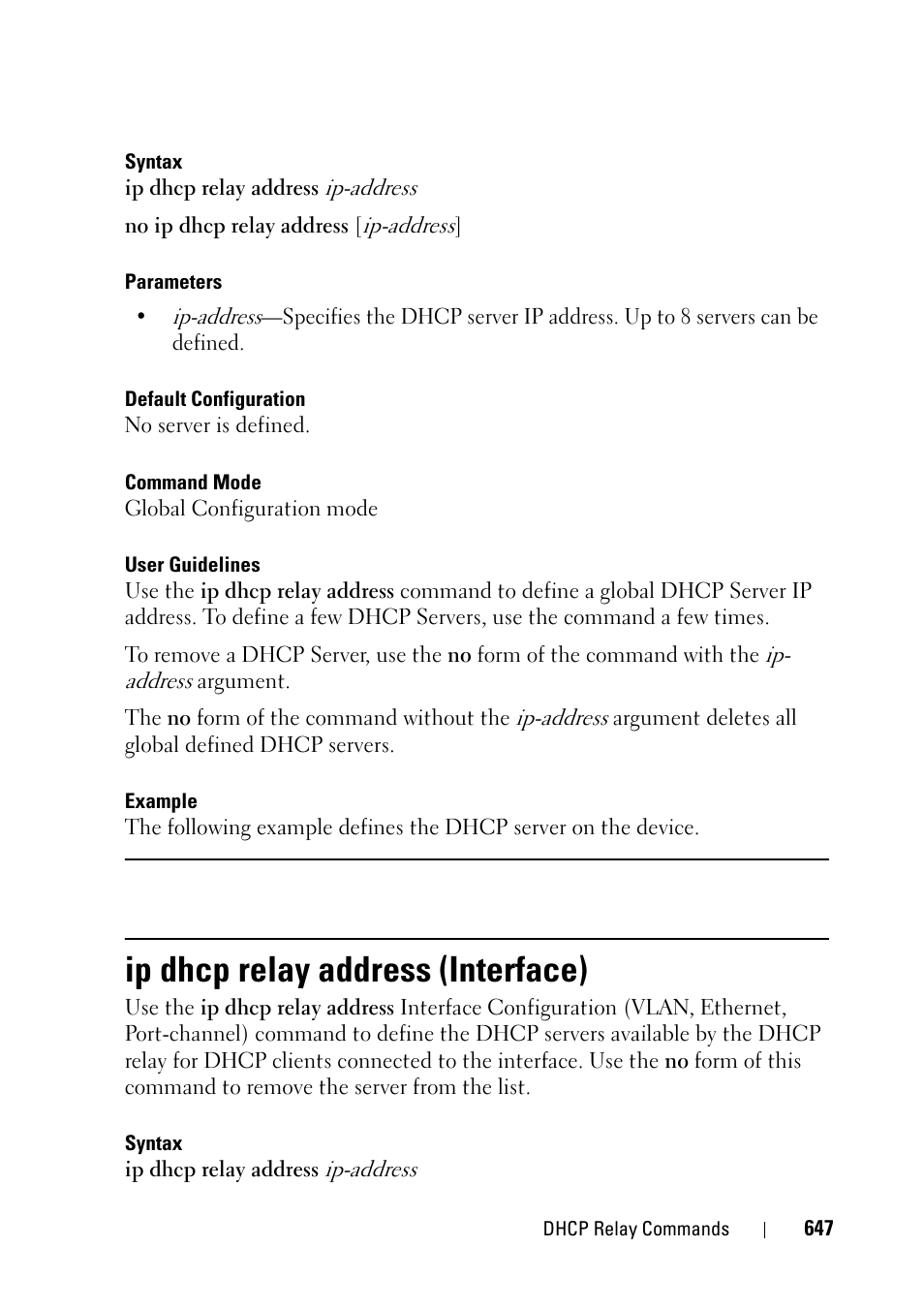 Ip dhcp relay address (interface) | Dell PowerEdge VRTX User Manual | Page 647 / 832