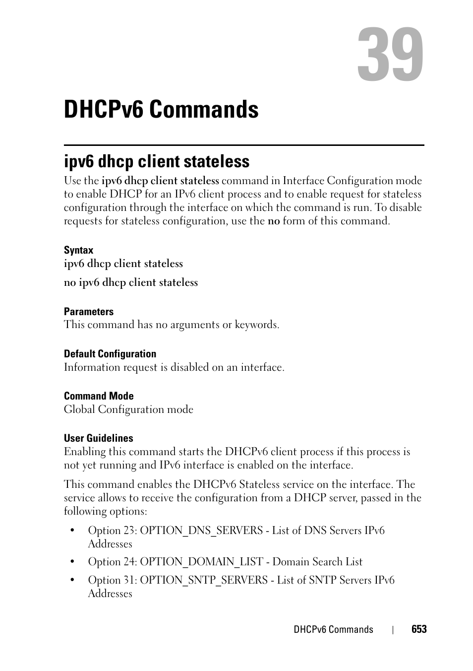 Dhcpv6 commands, Ipv6 dhcp client stateless, 37 dhcpv6 commands | Dell PowerEdge VRTX User Manual | Page 653 / 832