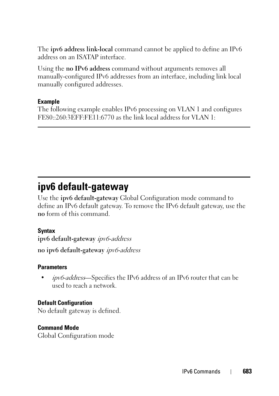 Ipv6 default-gateway | Dell PowerEdge VRTX User Manual | Page 683 / 832