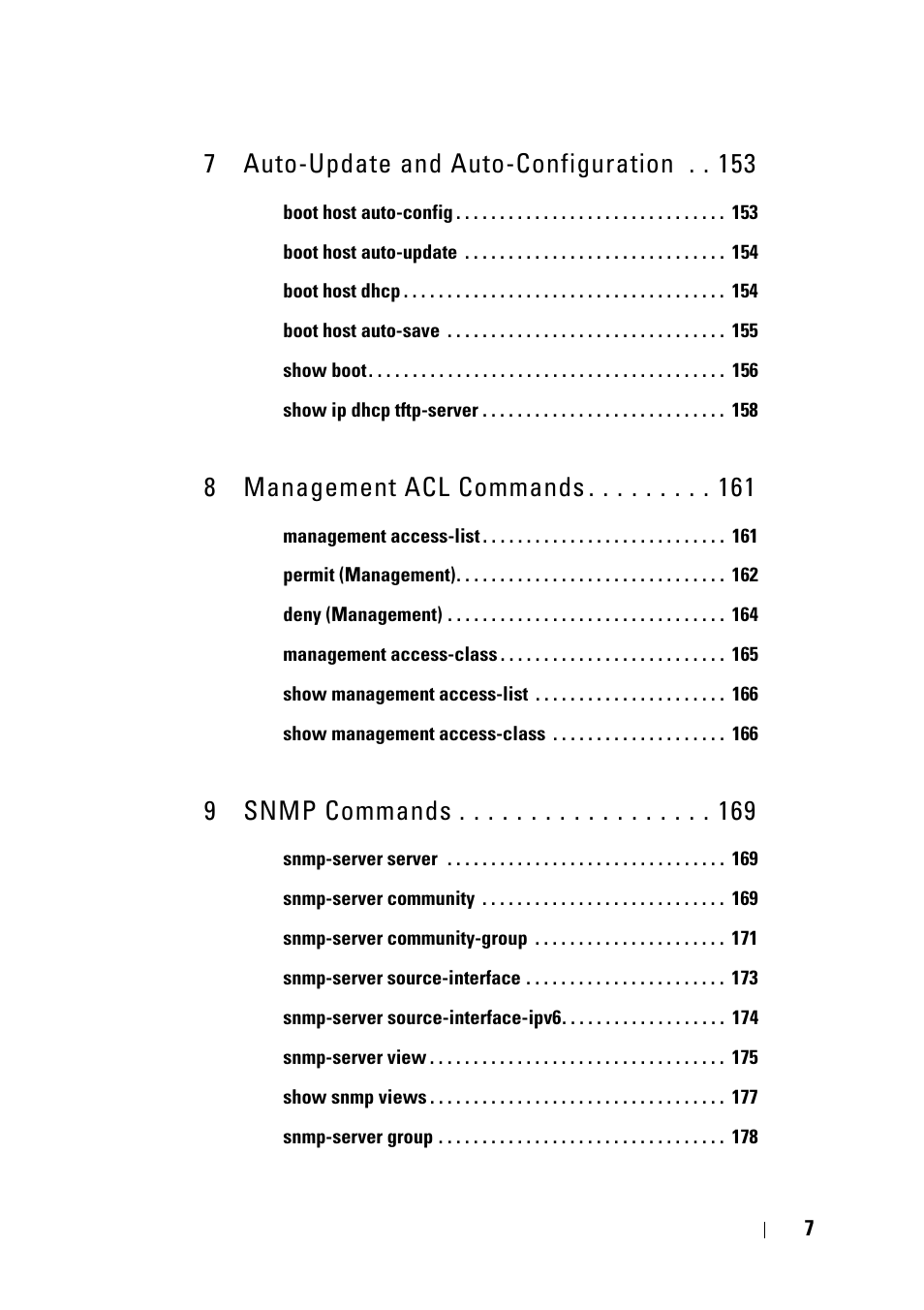 7 auto-update and auto-configuration, 8 management acl commands, 9 snmp commands | Dell PowerEdge VRTX User Manual | Page 7 / 832
