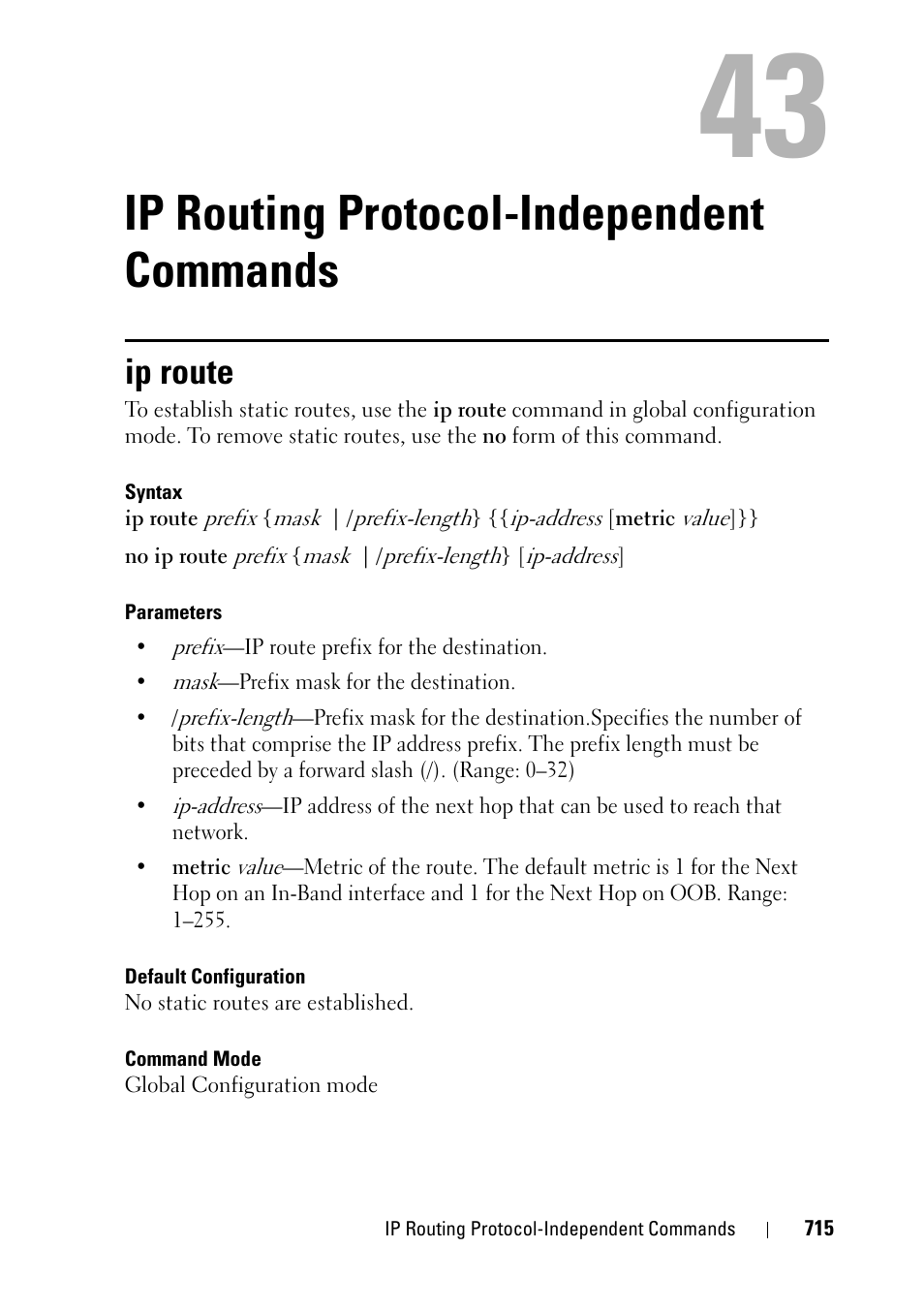 Ip routing protocol-independent commands, Ip route, 41 ip routing protocol-independent commands 715 | Dell PowerEdge VRTX User Manual | Page 715 / 832