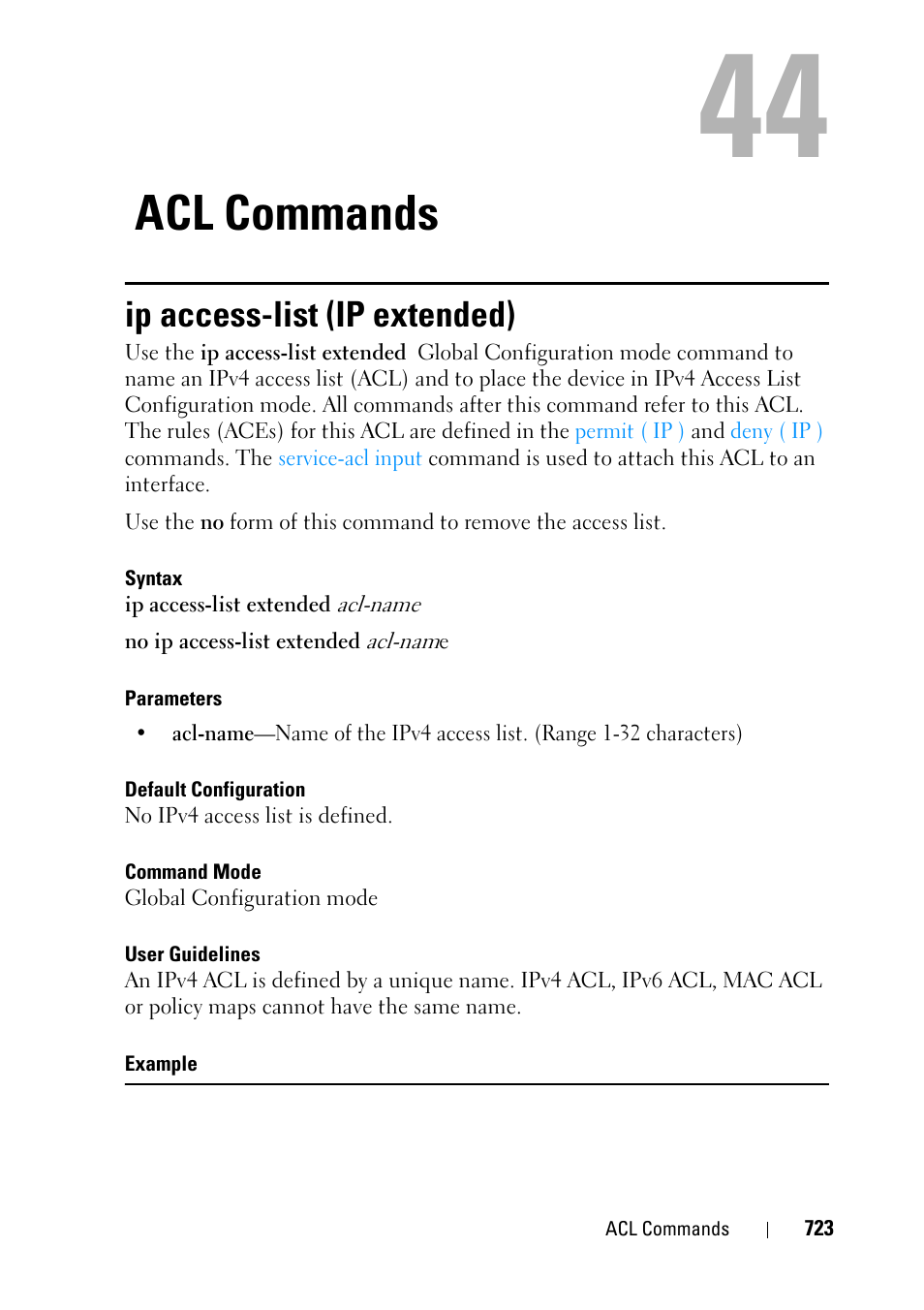 Acl commands, Ip access-list (ip extended), 42 acl commands | Dell PowerEdge VRTX User Manual | Page 723 / 832