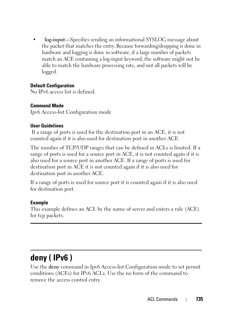 Deny ( ipv6 ), Deny, Ipv6 ) | Comm | Dell PowerEdge VRTX User Manual | Page 735 / 832