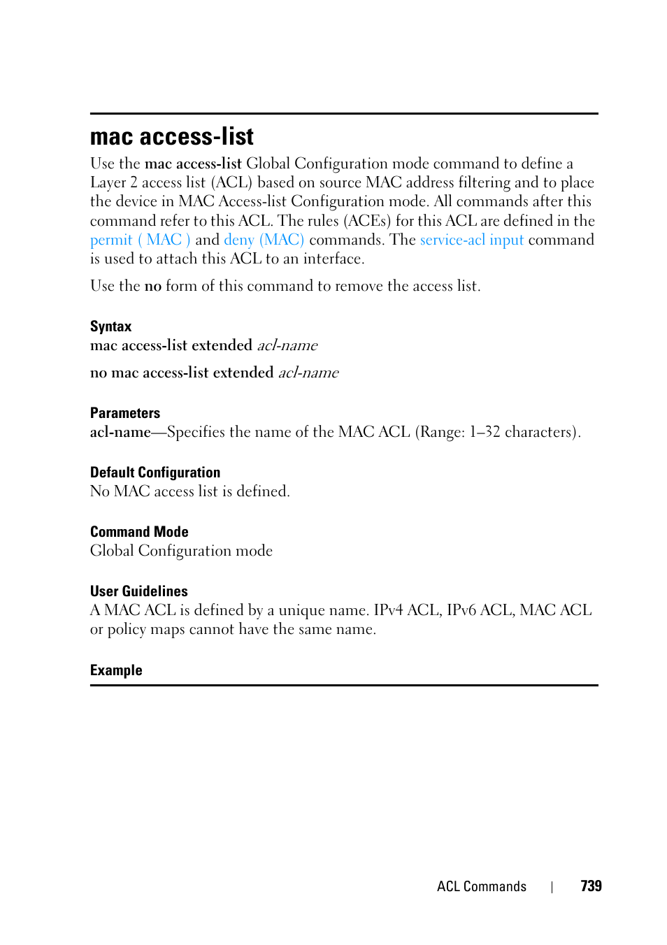 Mac access-list | Dell PowerEdge VRTX User Manual | Page 739 / 832