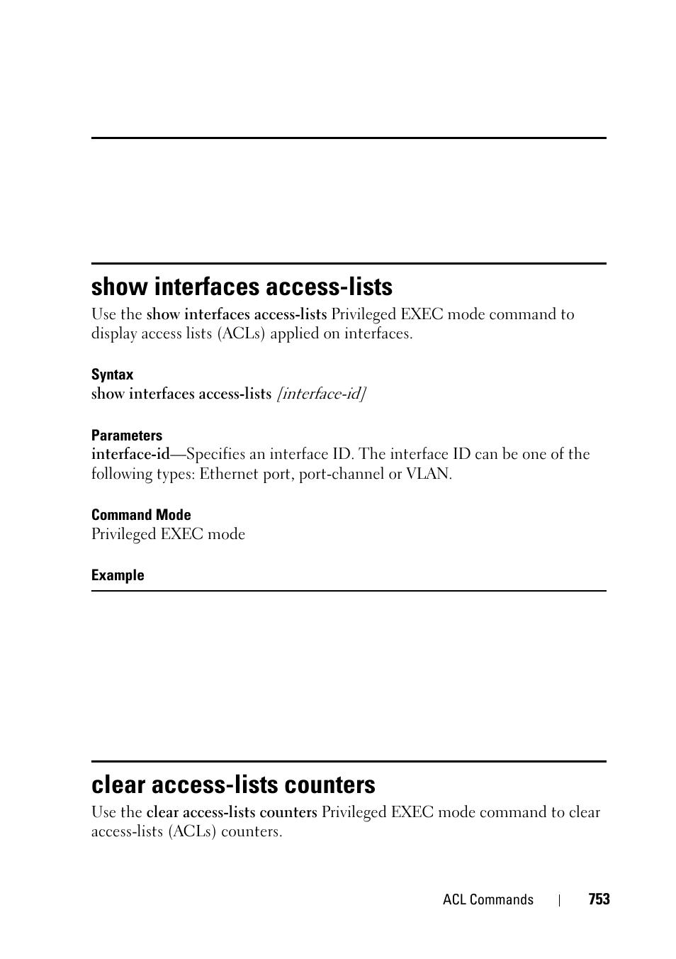 Show interfaces access-lists, Clear access-lists counters | Dell PowerEdge VRTX User Manual | Page 753 / 832