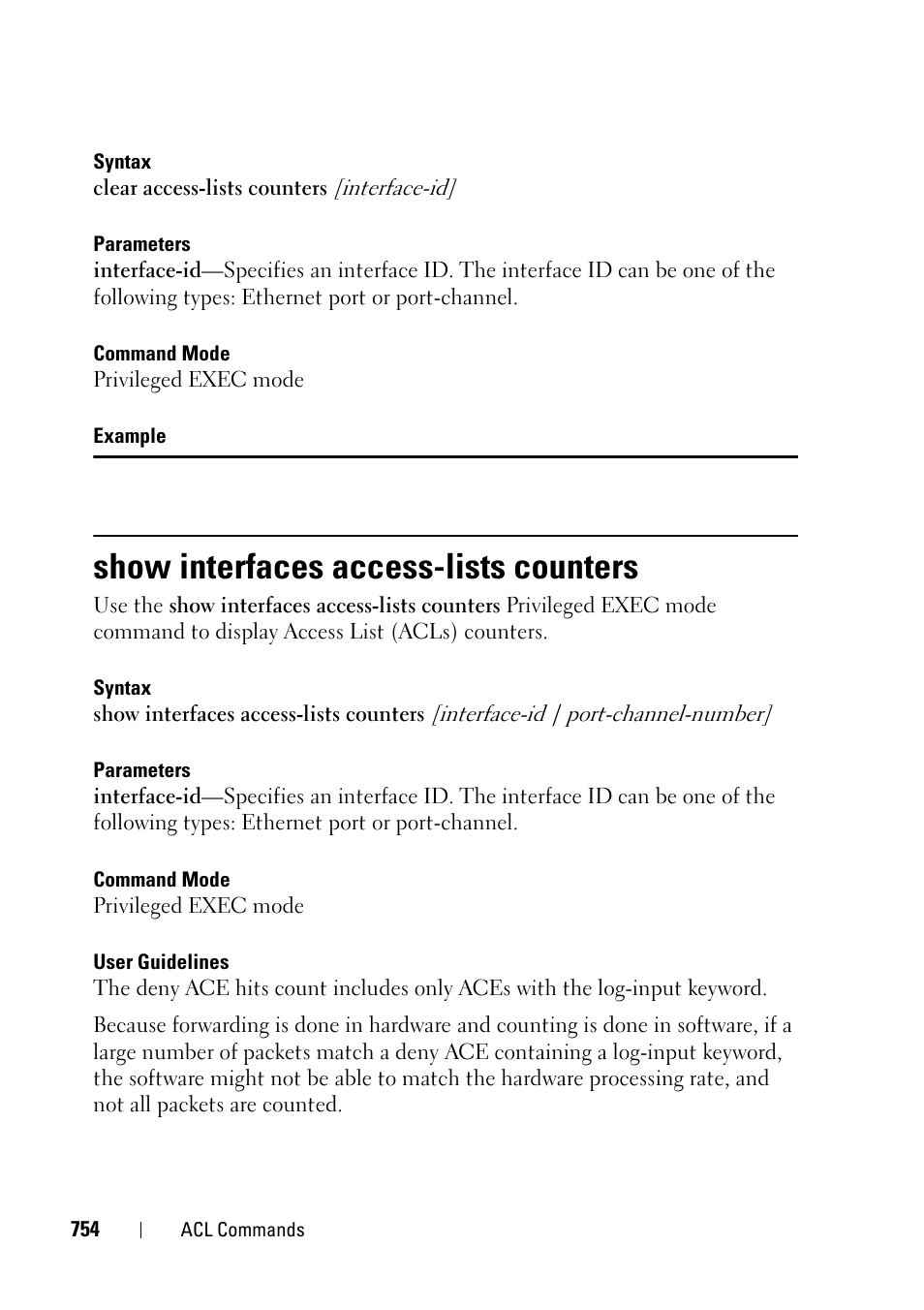 Show interfaces access-lists counters | Dell PowerEdge VRTX User Manual | Page 754 / 832