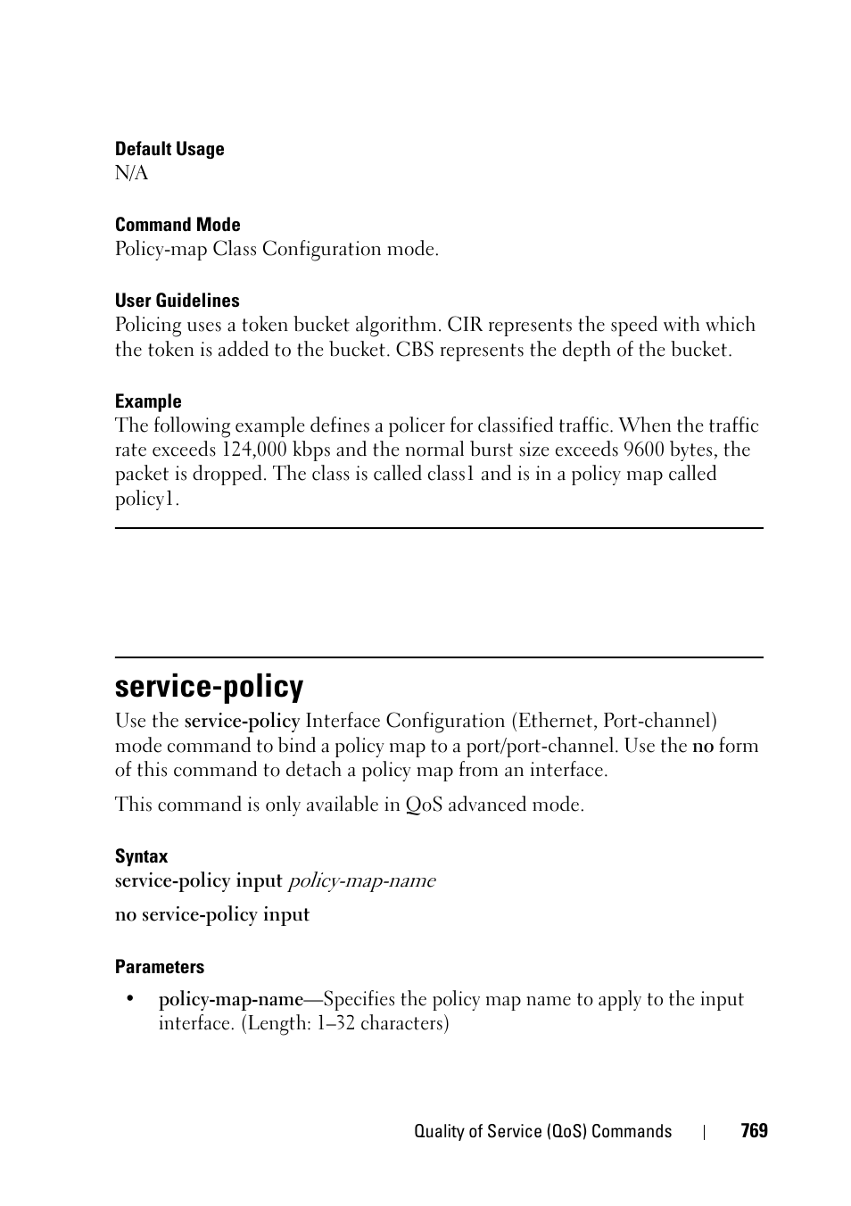 Service-policy, Service, Policy | Interface configuration | Dell PowerEdge VRTX User Manual | Page 769 / 832