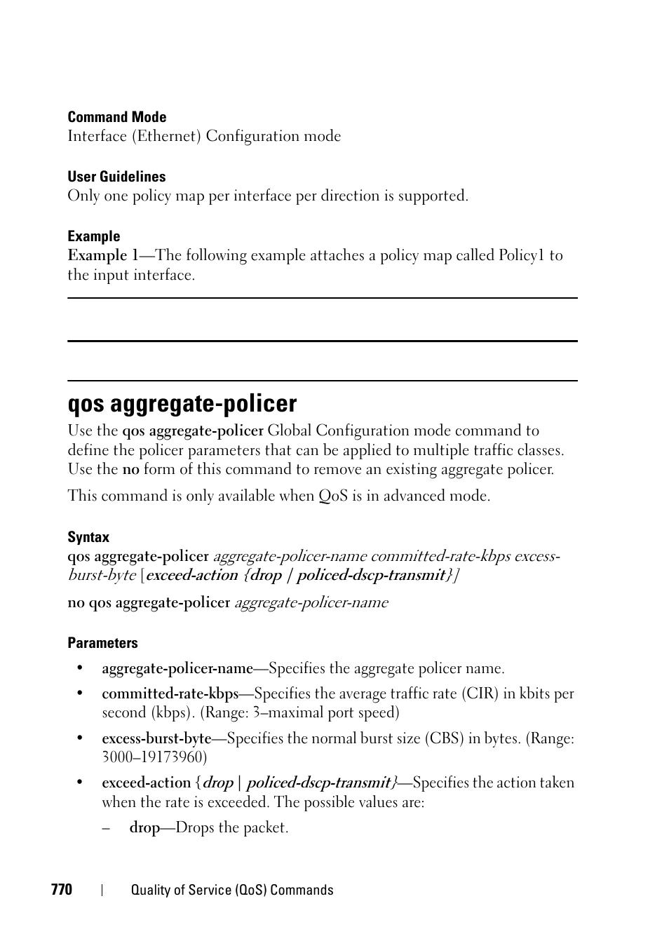 Qos aggregate-policer | Dell PowerEdge VRTX User Manual | Page 770 / 832