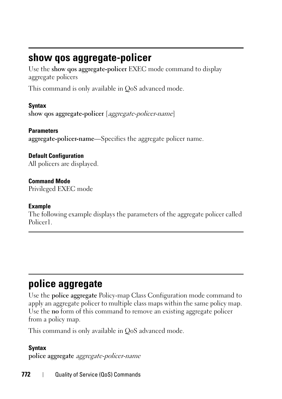 Show qos aggregate-policer, Police aggregate | Dell PowerEdge VRTX User Manual | Page 772 / 832