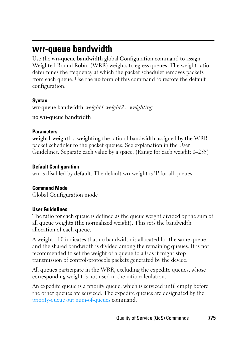 Wrr-queue bandwidth | Dell PowerEdge VRTX User Manual | Page 775 / 832
