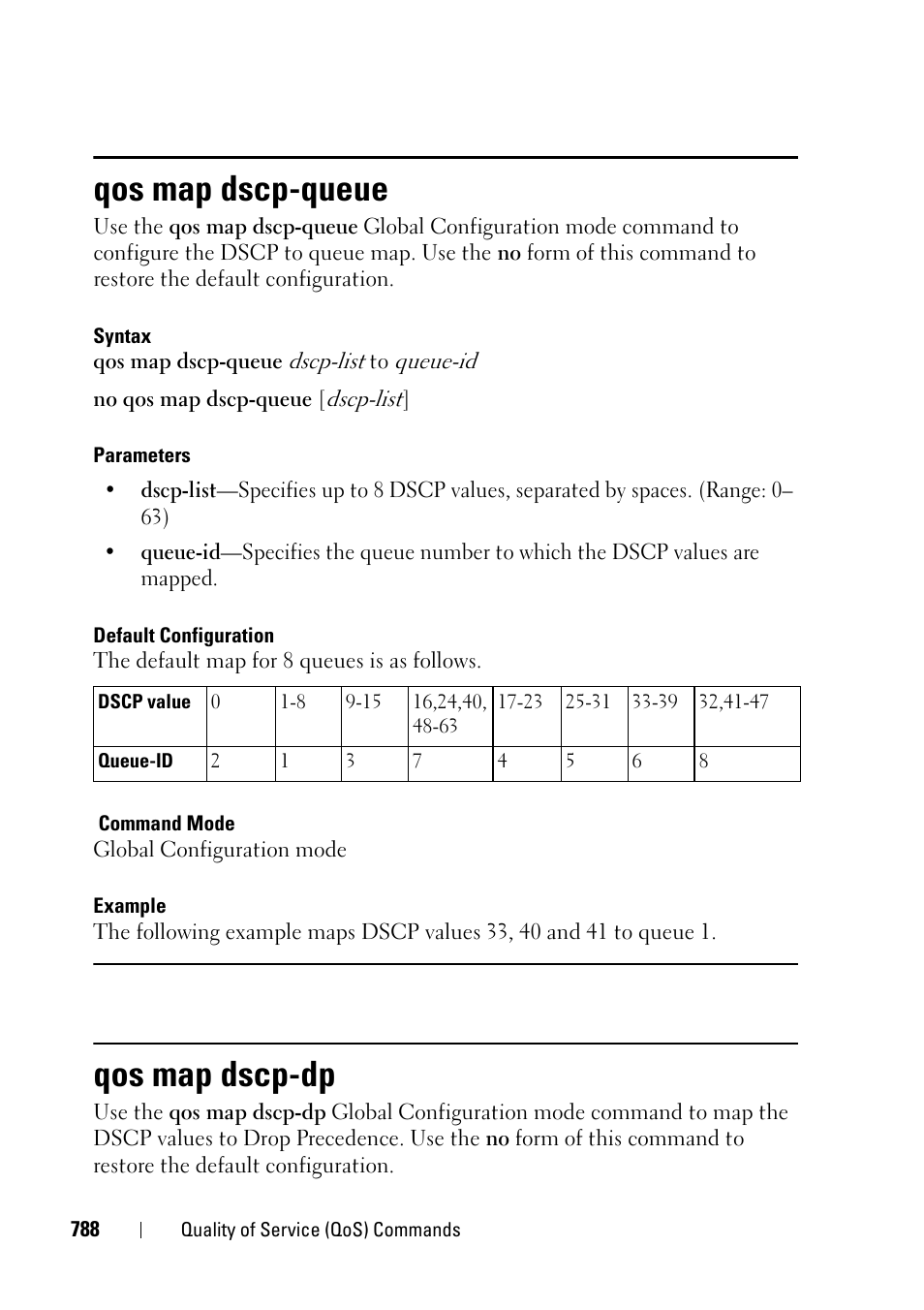 Qos map dscp-queue, Qos map dscp-dp | Dell PowerEdge VRTX User Manual | Page 788 / 832
