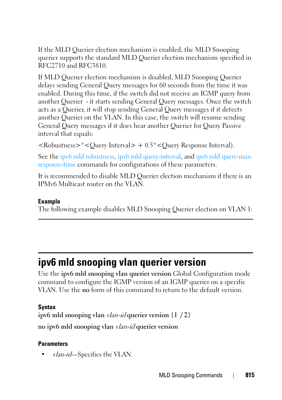 Ipv6 mld snooping vlan querier version | Dell PowerEdge VRTX User Manual | Page 815 / 832