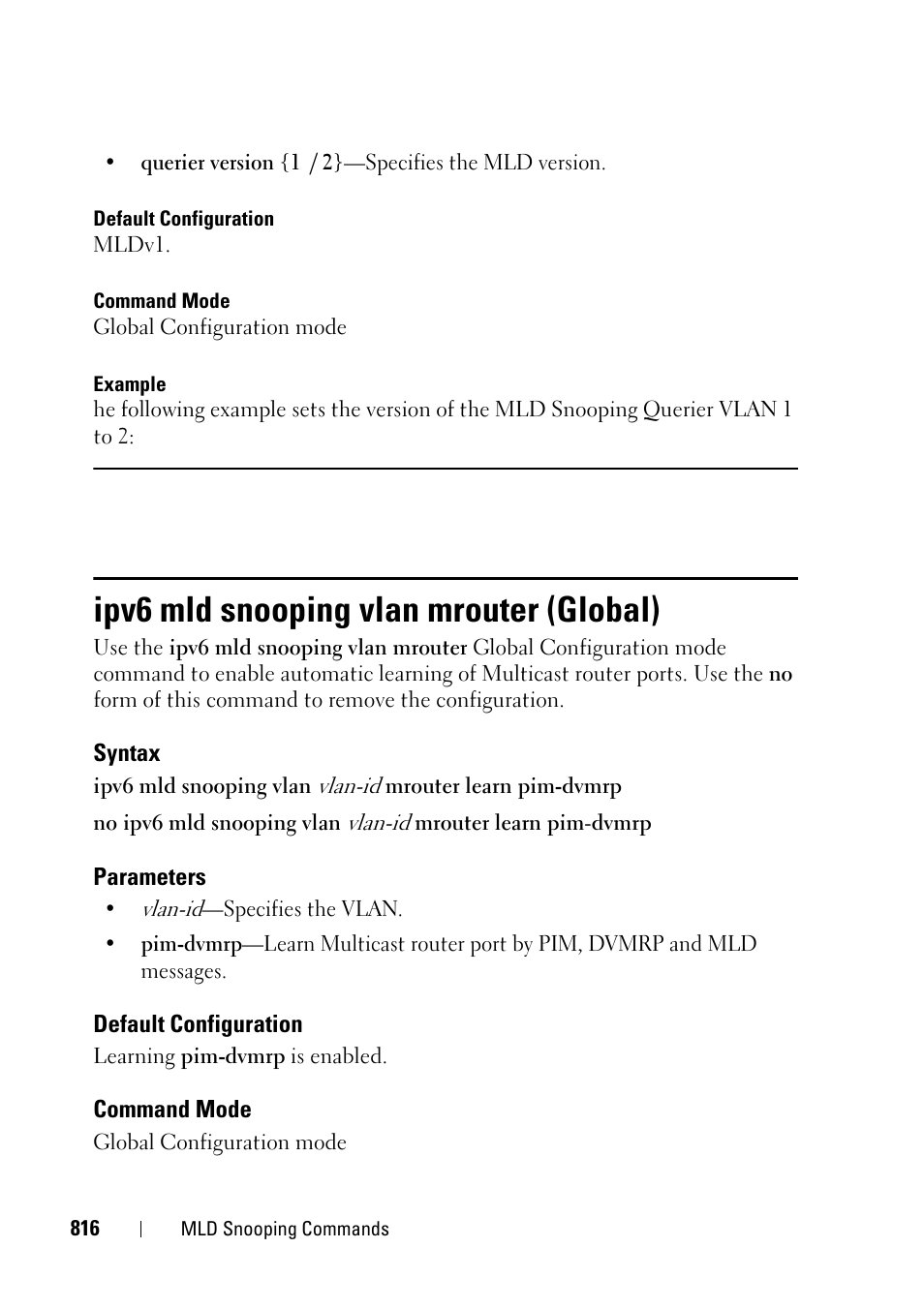 Ipv6 mld snooping vlan mrouter (global) | Dell PowerEdge VRTX User Manual | Page 816 / 832