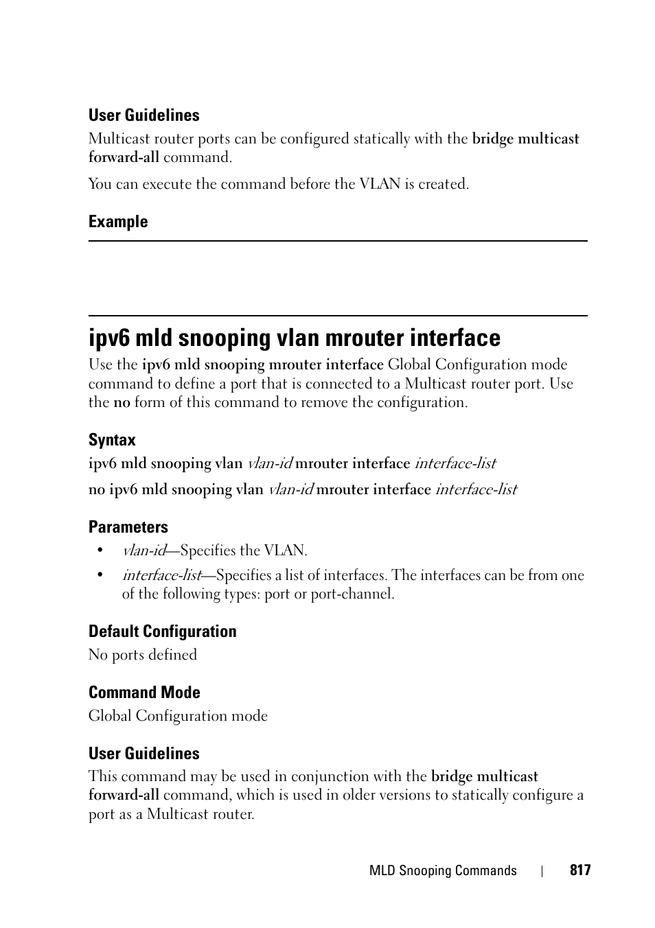 Ipv6 mld snooping vlan mrouter interface | Dell PowerEdge VRTX User Manual | Page 817 / 832
