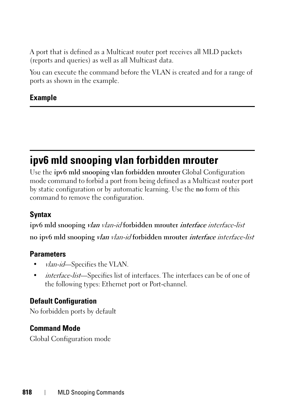 Ipv6 mld snooping vlan forbidden mrouter | Dell PowerEdge VRTX User Manual | Page 818 / 832