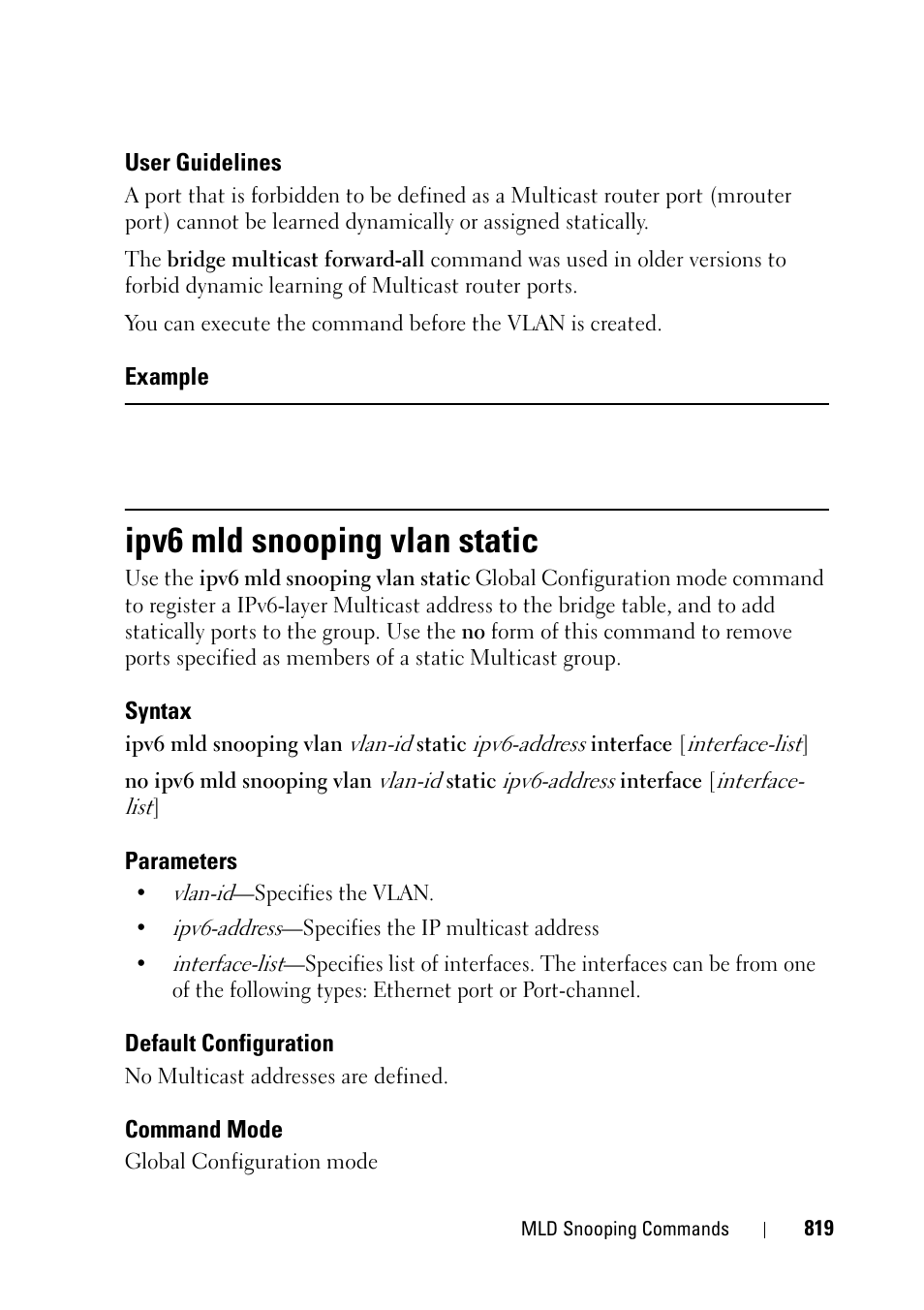 Ipv6 mld snooping vlan static | Dell PowerEdge VRTX User Manual | Page 819 / 832