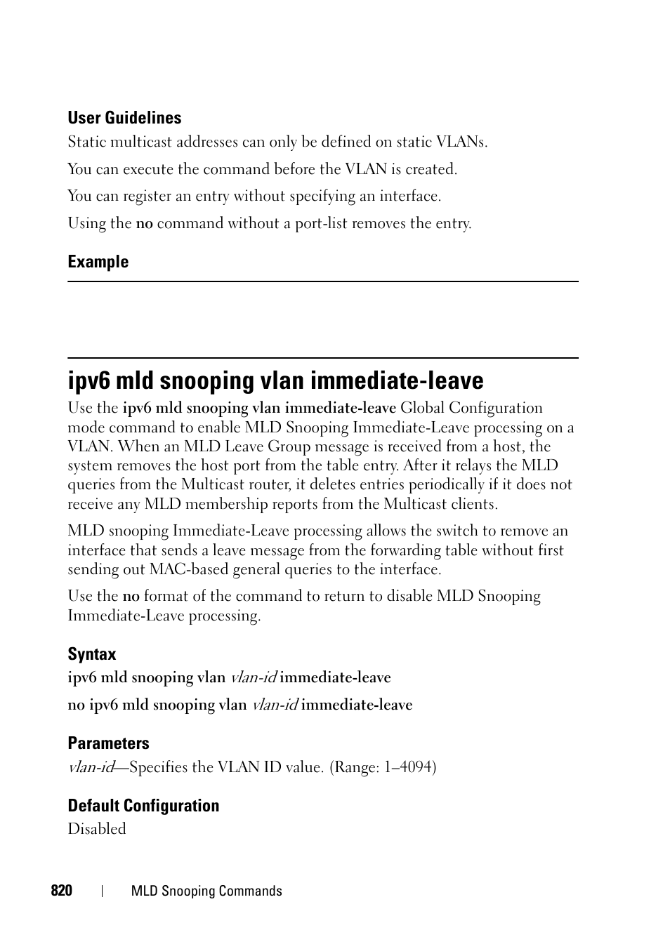Ipv6 mld snooping vlan immediate-leave | Dell PowerEdge VRTX User Manual | Page 820 / 832