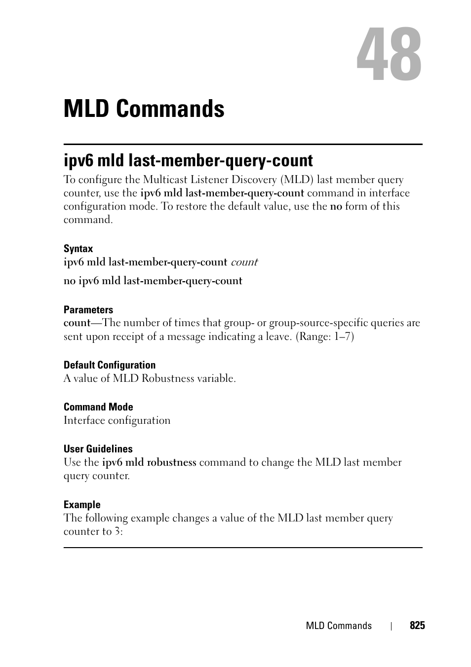 Mld commands, Ipv6 mld last-member-query-count, 46 mld commands | Dell PowerEdge VRTX User Manual | Page 825 / 832