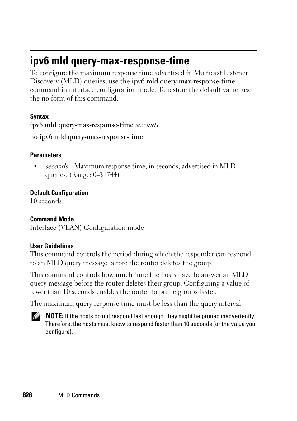 Ipv6 mld query-max-response-time, Ipv6 mld query-max, Response-time | Dell PowerEdge VRTX User Manual | Page 828 / 832