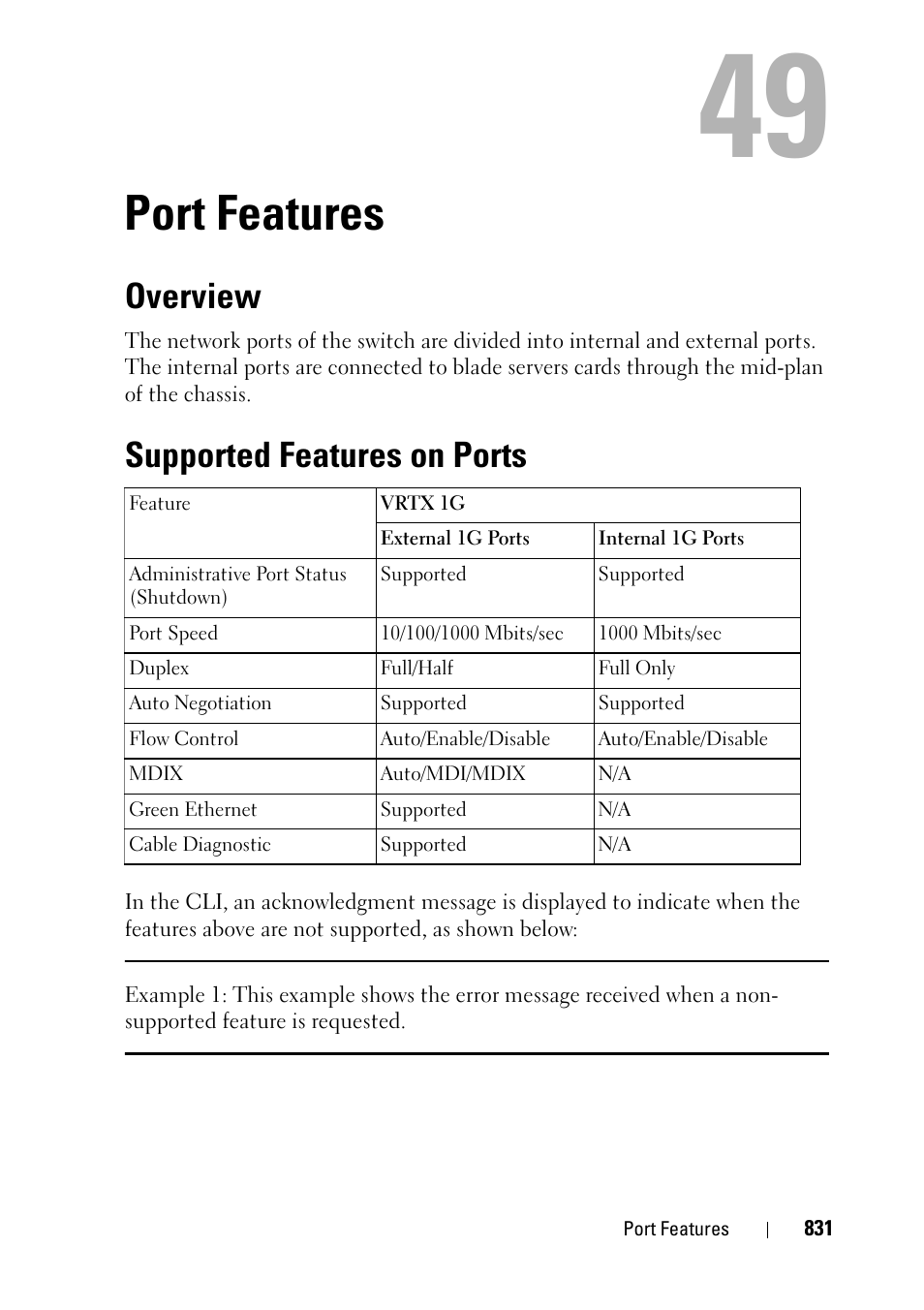 Port features, Overview, Supported features on ports | Dell PowerEdge VRTX User Manual | Page 831 / 832
