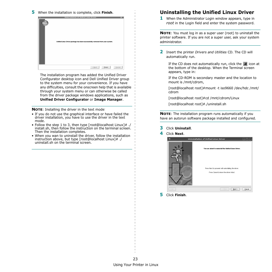 Uninstalling the unified linux driver | Dell 2145cn Multifunction Color Laser Printer User Manual | Page 128 / 141