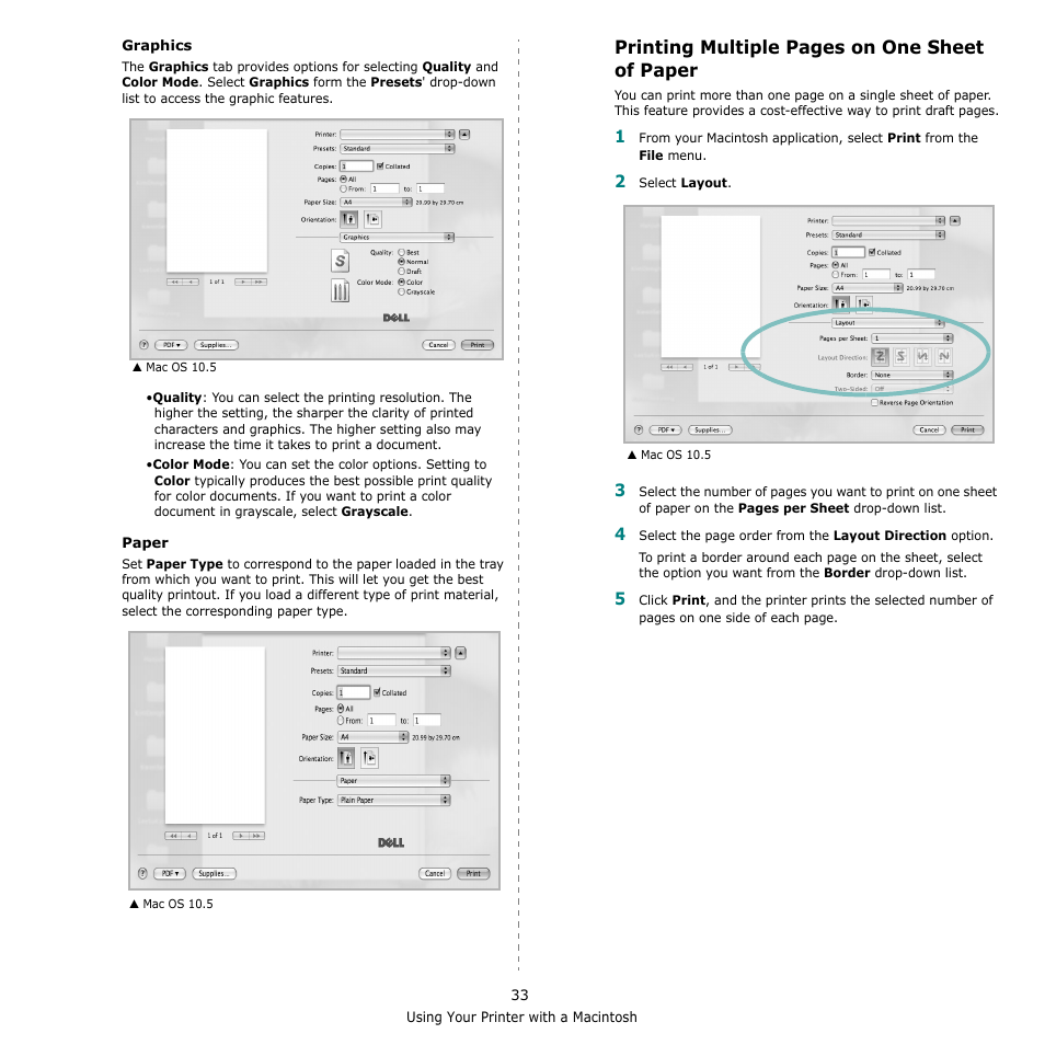 Printing multiple pages on one sheet of paper | Dell 2145cn Multifunction Color Laser Printer User Manual | Page 138 / 141